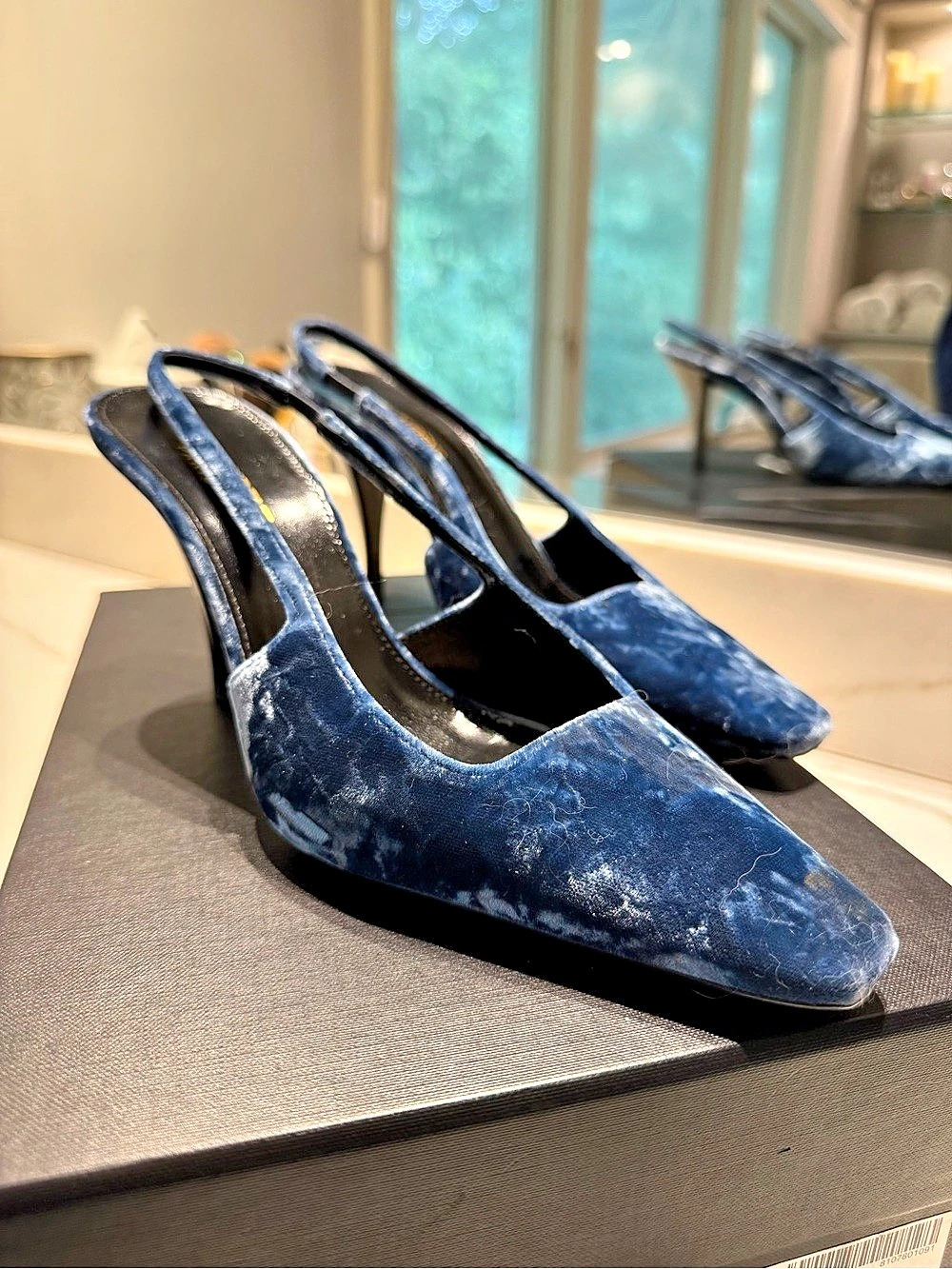 Saint Laurent Velvet Slingback Pumps Blue
